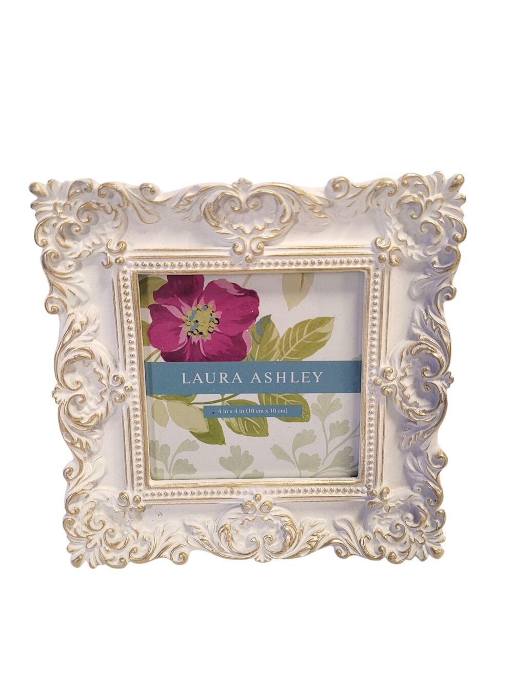 Laura Ashley White Gold Picture Frame Textured Resin 4 X 4 Baby Shower Bridal